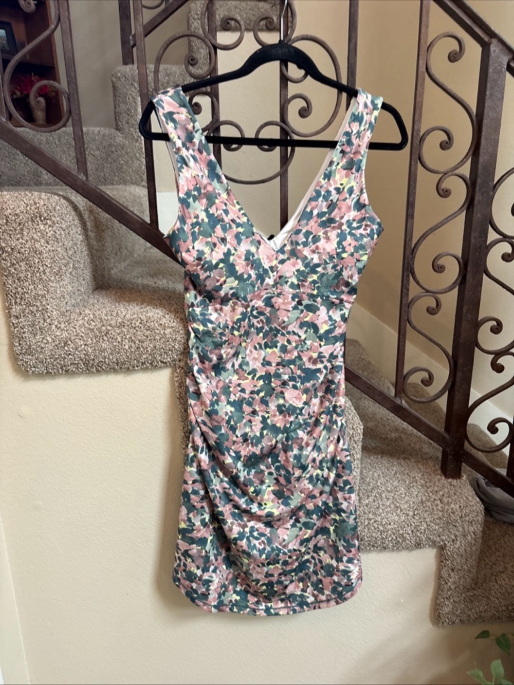 NWT Prana Pearl Isla Dress S Green Pink Floral Bodycon Sleeveless Ruching $89